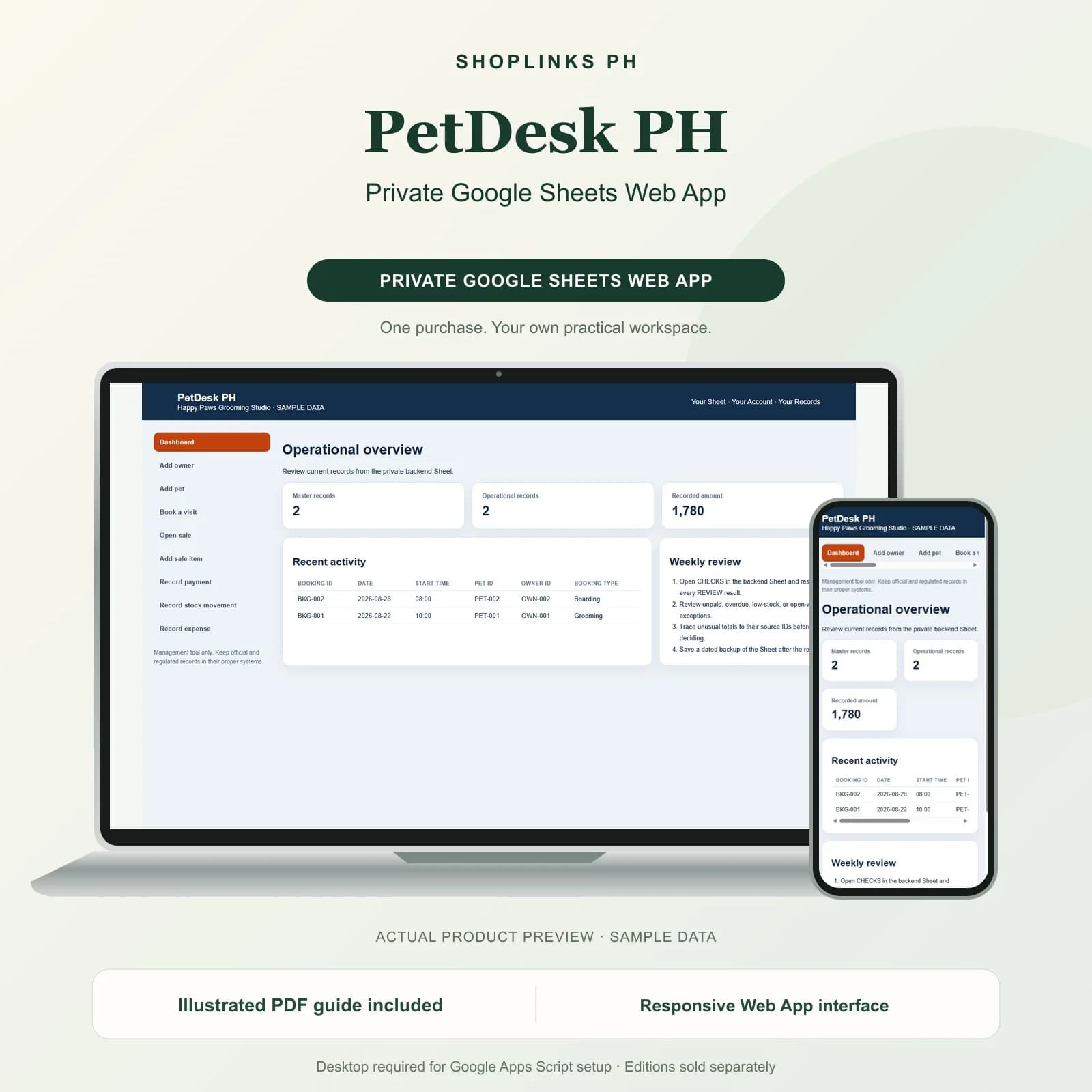 Every pet, booking, and balance remembered, with vaccine reminders built in.