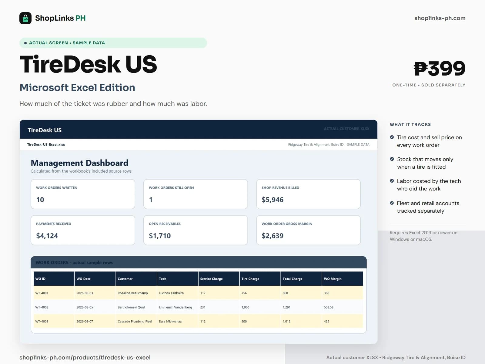TireDesk US - Microsoft Excel Edition