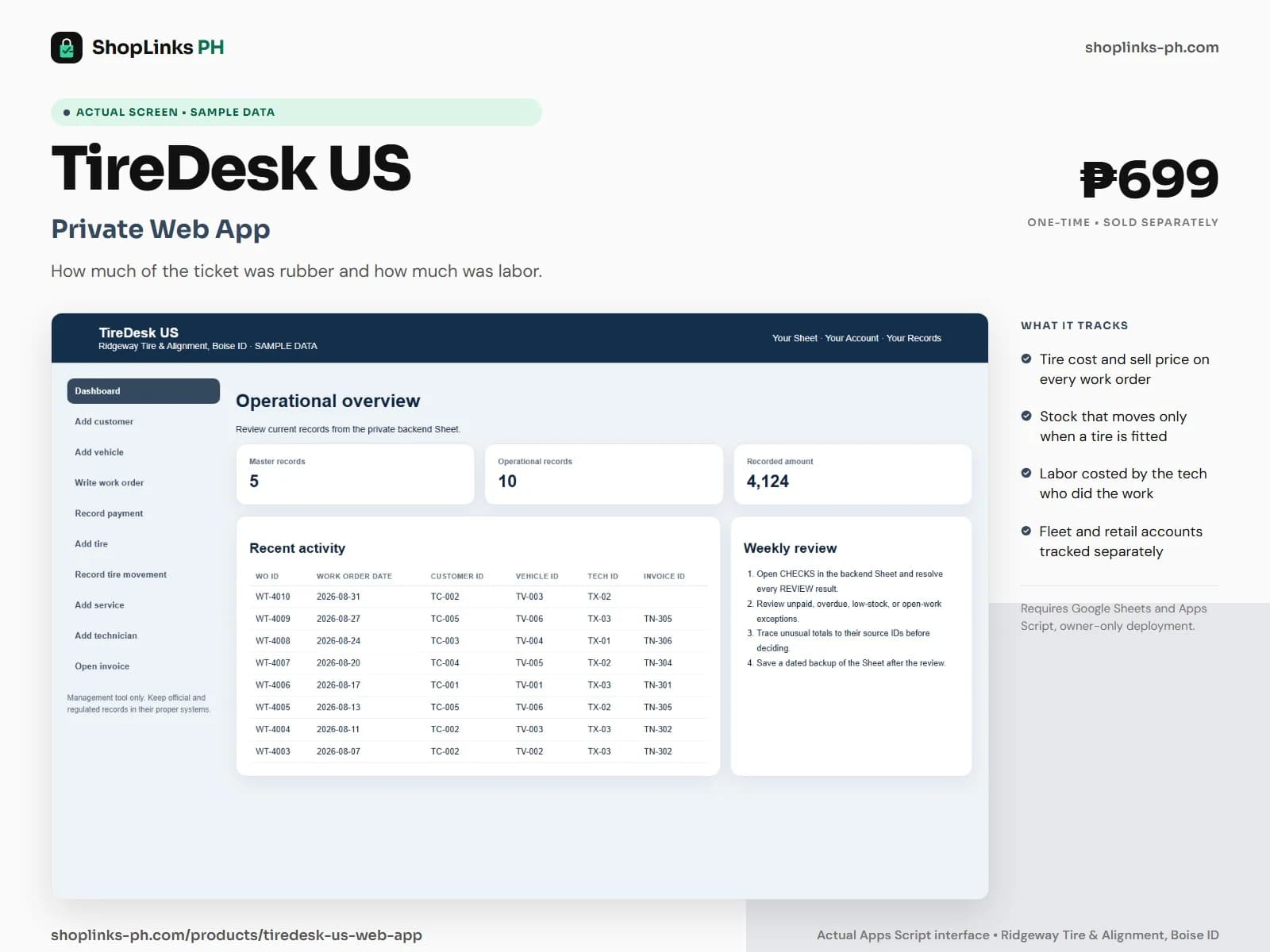 TireDesk US - Private Google Sheets Web App