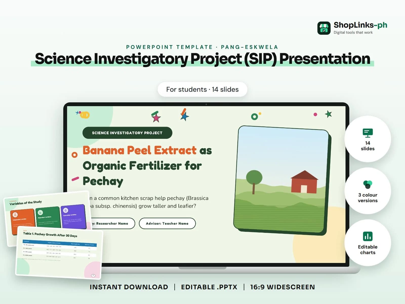 Cover of the Science Investigatory Project (SIP) Presentation PowerPoint template on a laptop