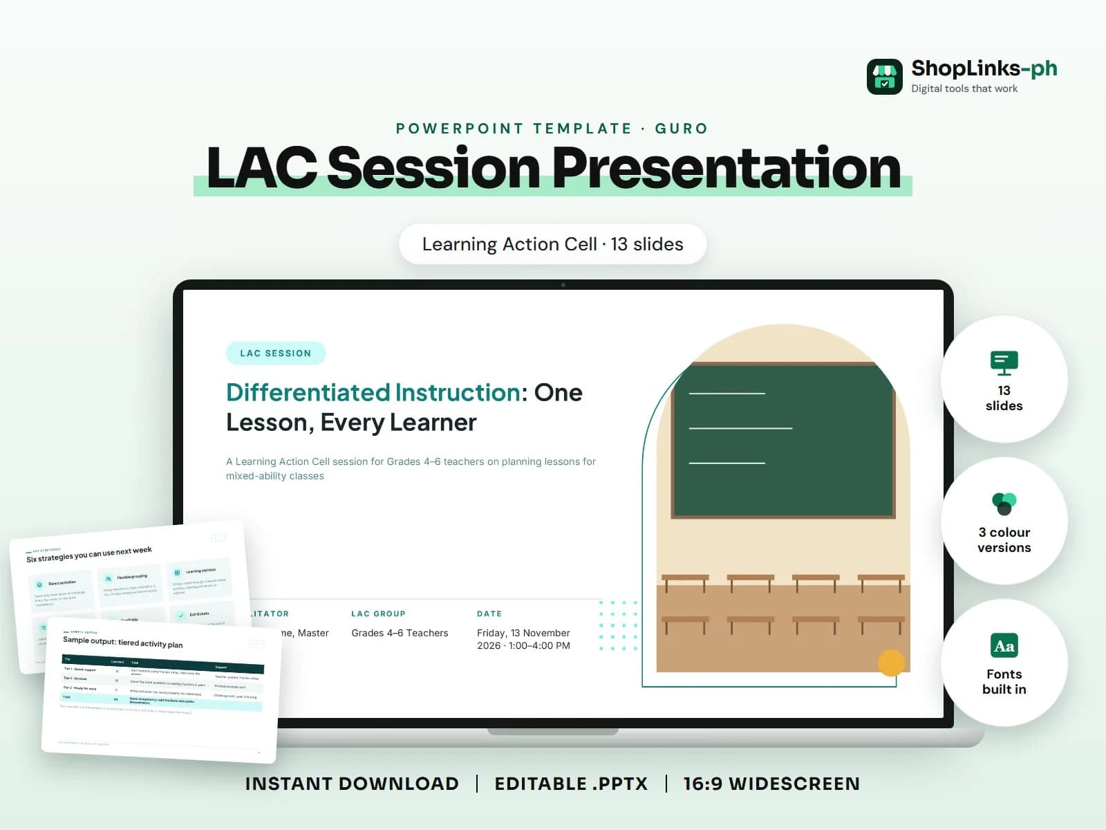 Cover of the LAC Session Presentation (Learning Action Cell) PowerPoint template on a laptop