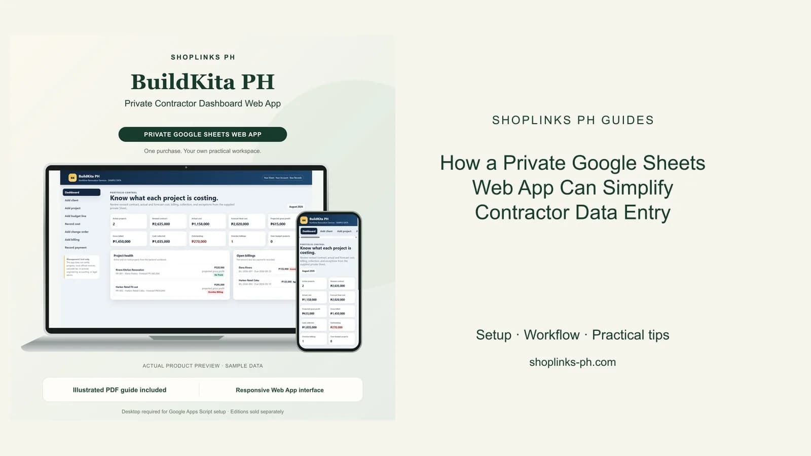Private sample contractor dashboard backed by Google Sheets