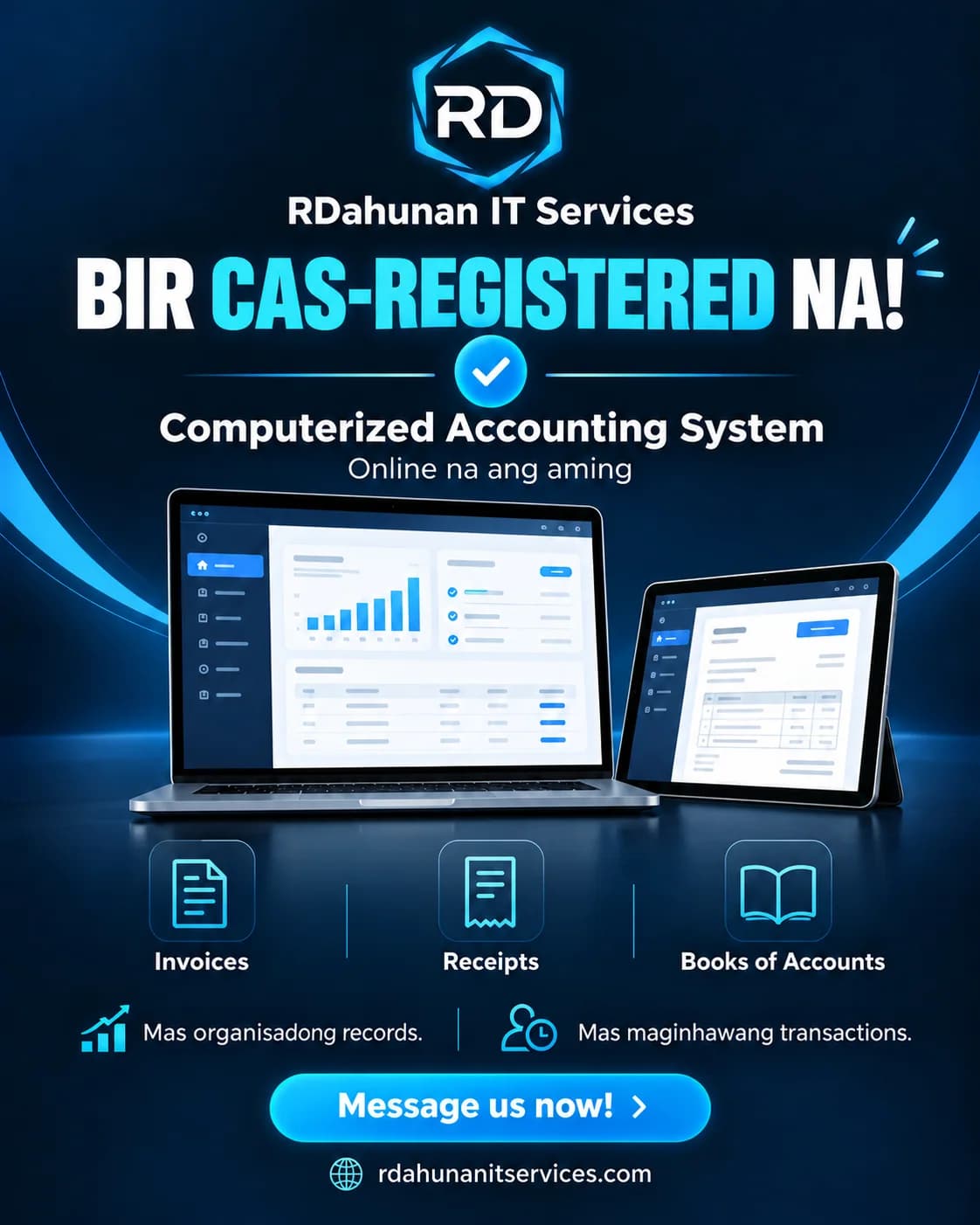 RDahunan IT Services announces BIR CAS registration and online invoices, receipts, and books of accounts.