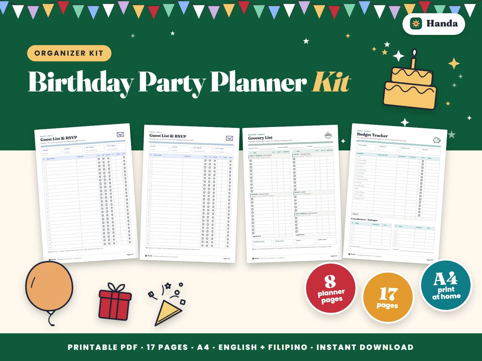 Checklist, guests, budget, program, menu, invitations and signs for a milestone birthday.
