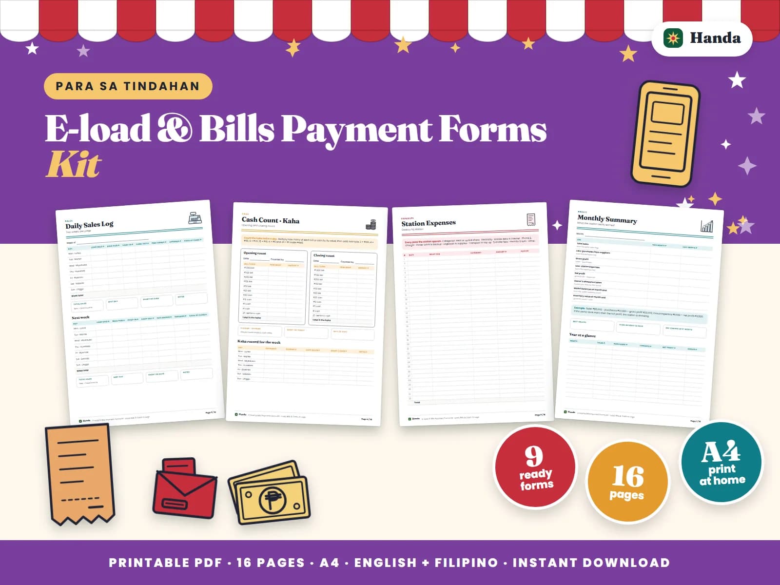 Log every load, bills payment and e-wallet cash-in or cash-out, then match it with the kaha at closing.