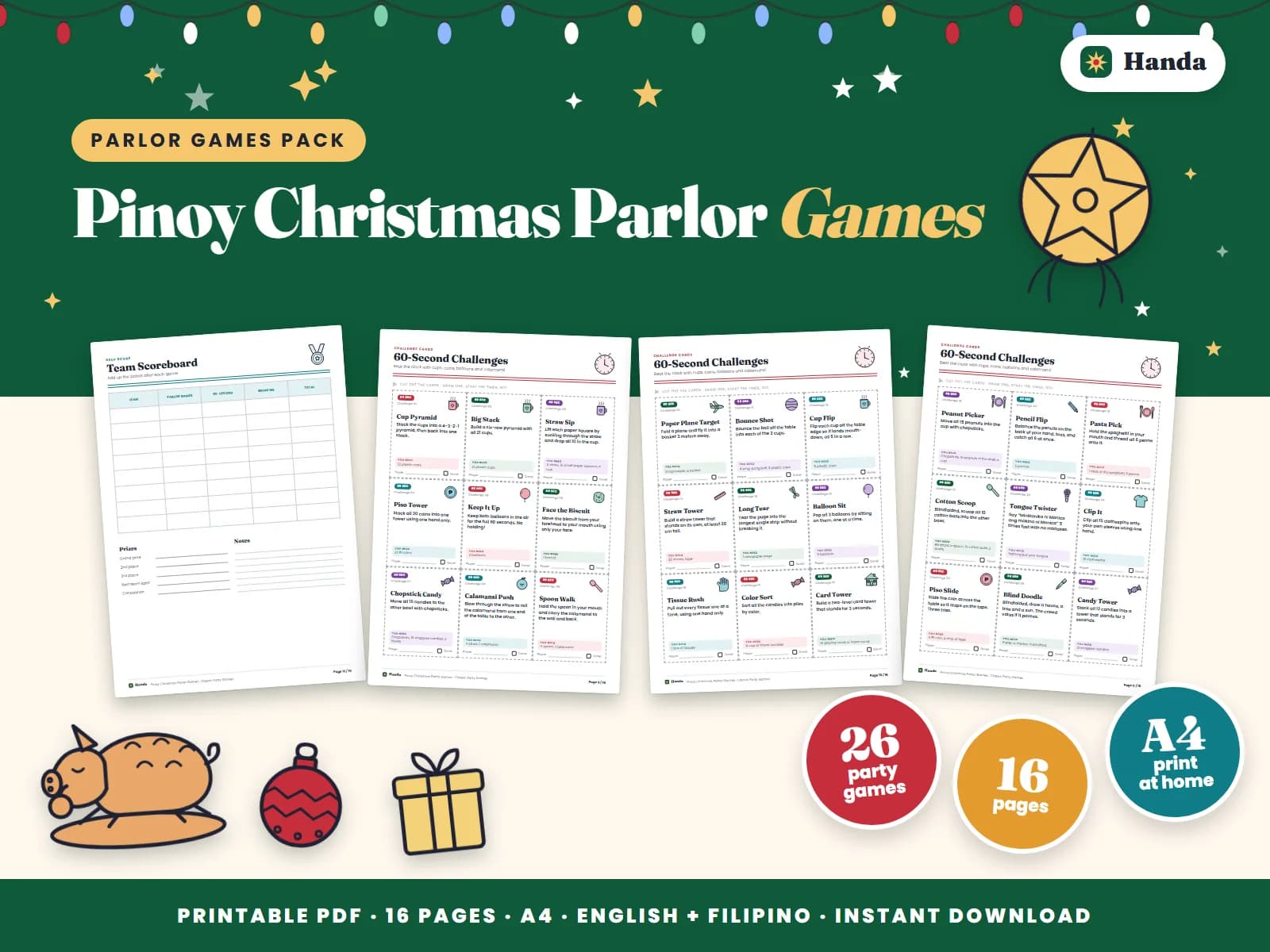 Classic Pinoy parlor games and 60-second challenges with simple materials.