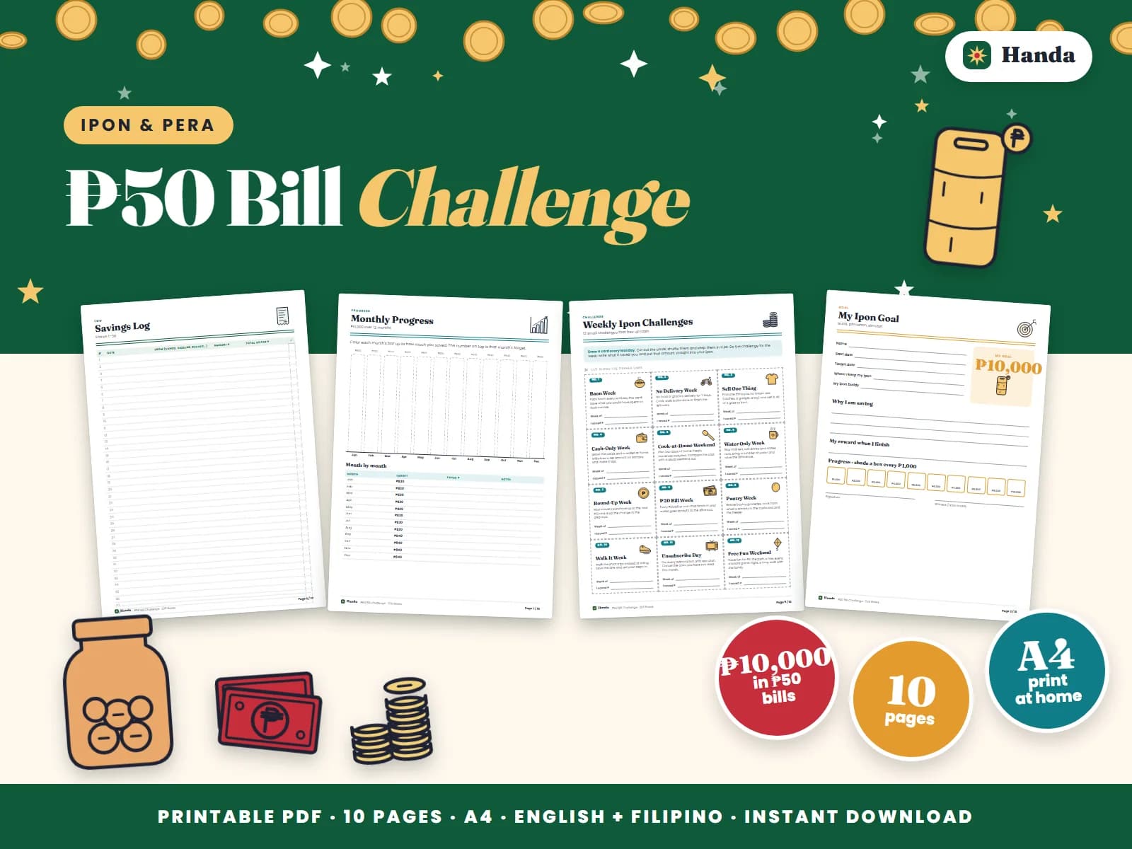 Save every ₱50 bill that reaches your wallet: 200 boxes make ₱10,000.
