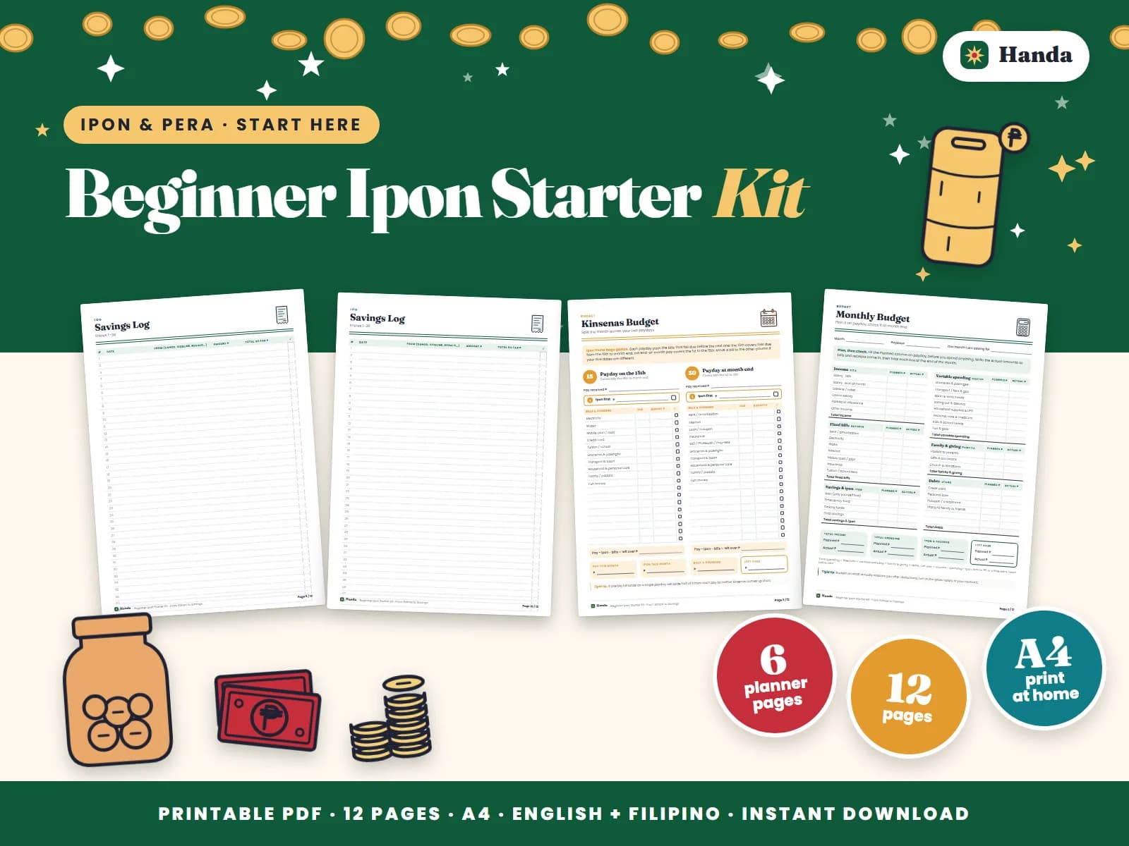 For first-time savers: a simple budget, a kinsenas plan for ₱12,000 and savings goals.